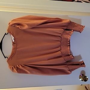 Coral Peach Blouse with Cinch Waist